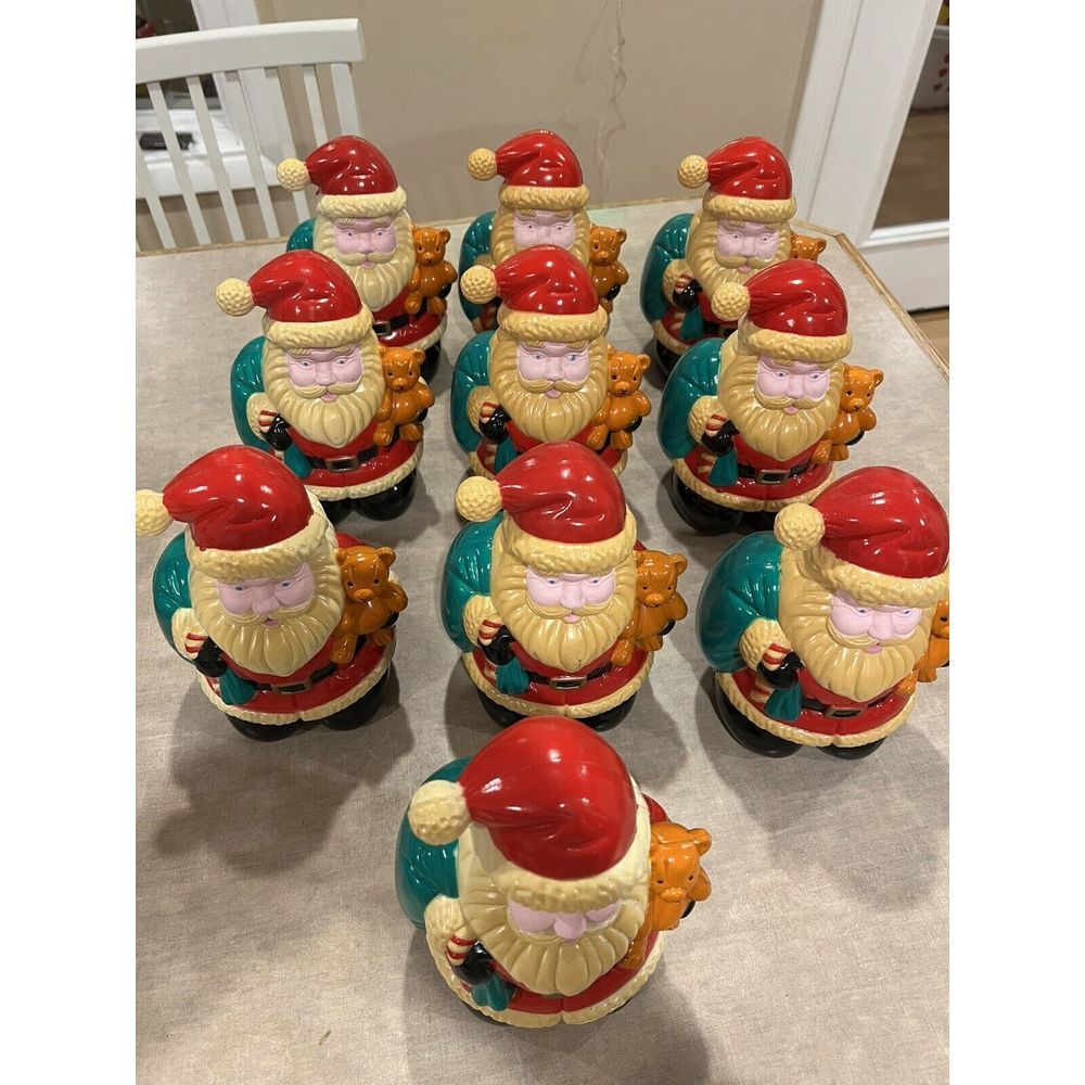 Vintage 10" Santa Claus Christmas Blow Mold with Pink Face LOT OF 10 In Or Out